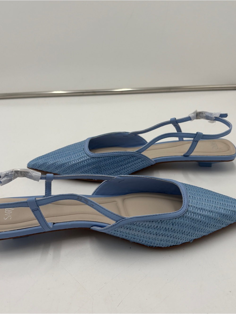 Franco Sarto Pheby Slingback Kitten Heel Blue Leather Woven Women’s Size 9 NWOT - Picture 6 of 8